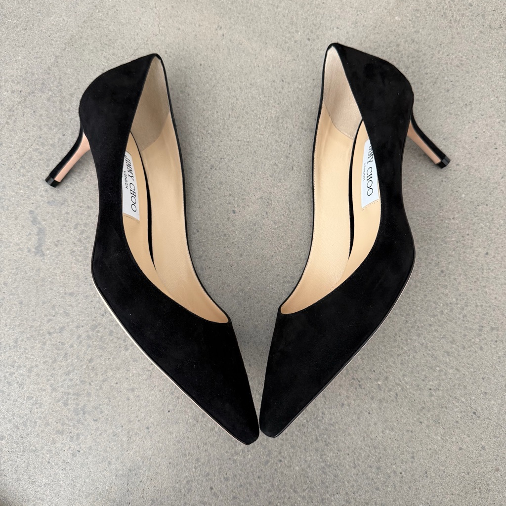 Jimmy Choo Romy 60 Black Suede Pumps Pointed Toe Kitten Heel New